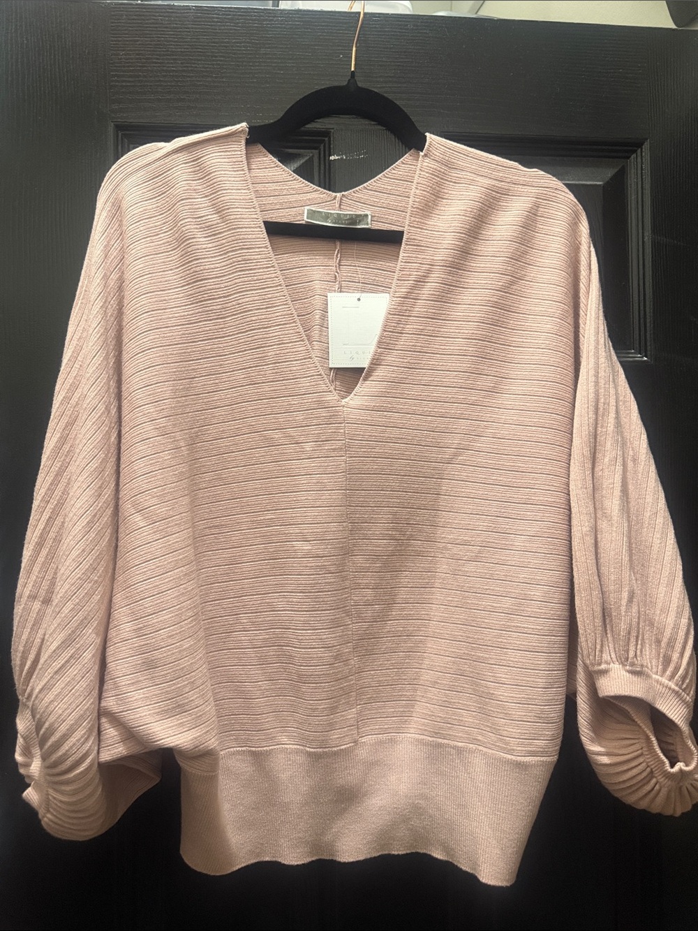 Sioni Blush Pink Ribbed V-Neck Sweater